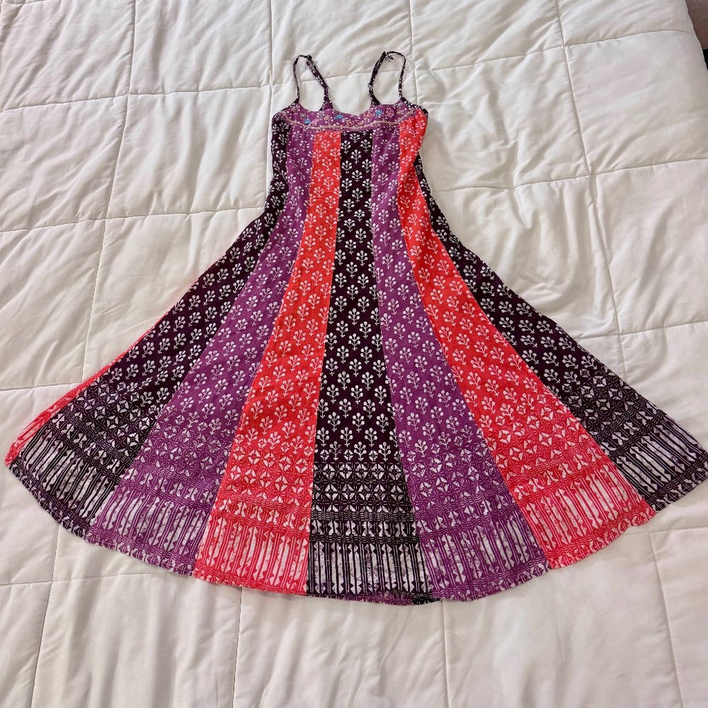 Free People Y2K Beaded Boho Dress Orange Purple – Size 2, Made in India